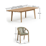 Saffron 6 Seater Extending Wooden Garden Dining Set with Shiro Green Rope Chairs - Laura James