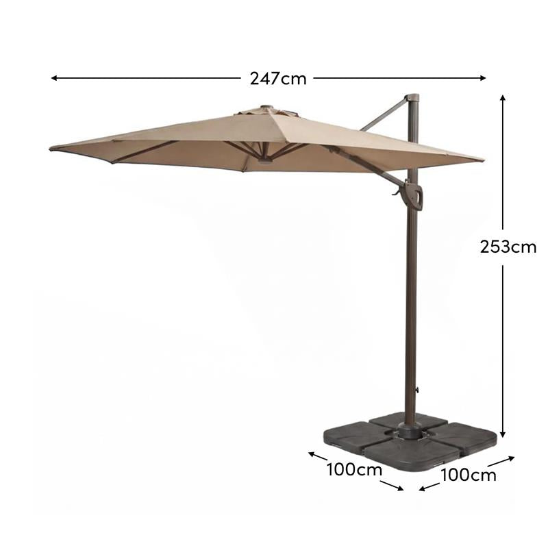 Fira Cappuccino LED Cantilever Parasol - 2.5m Square with Quartered Base - Laura James