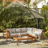 Dakota Wooden Garden Corner Sofa Set with Cream Parasol - Natural Cushions - Laura James