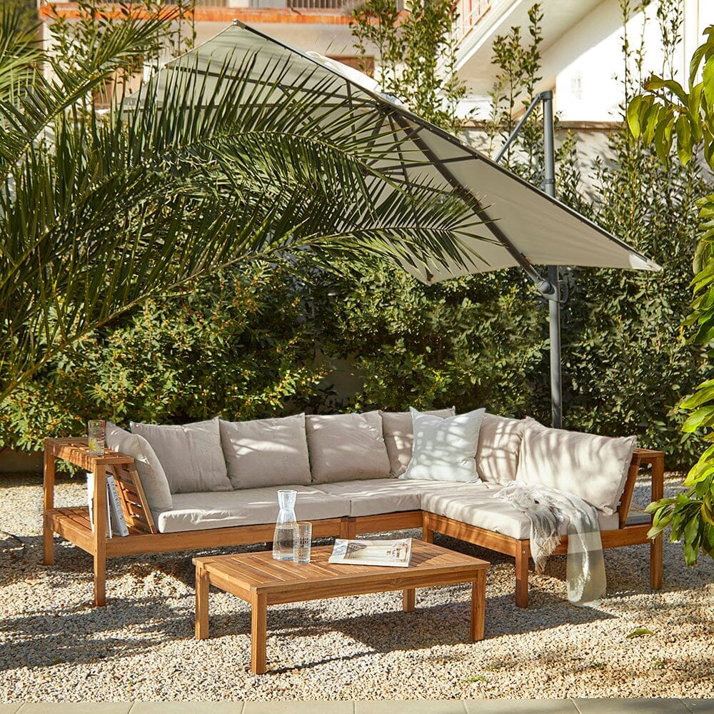 Dakota Wooden Garden Corner Sofa Set with Cream Parasol Sand