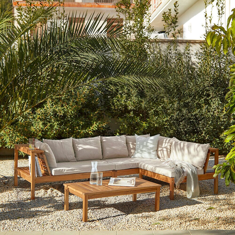 Dakota Wooden Garden Corner Sofa Set - Sand Cushions - Laura James 