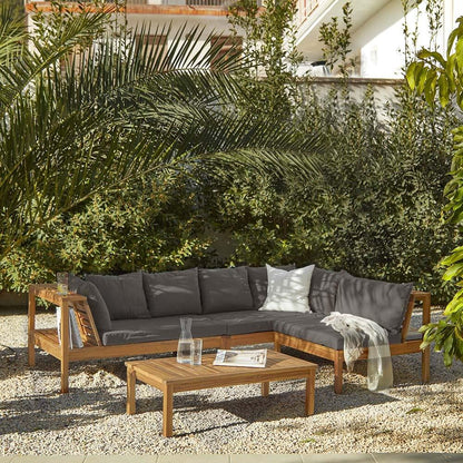 Dakota Corner Wooden Sofa Set - Grey Cushions