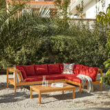 Dakota Wooden Garden Corner Sofa Set - Red Cushions - Laura James 