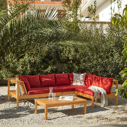 Dakota Wooden Garden Corner Sofa Set - Red Cushions - Laura James 