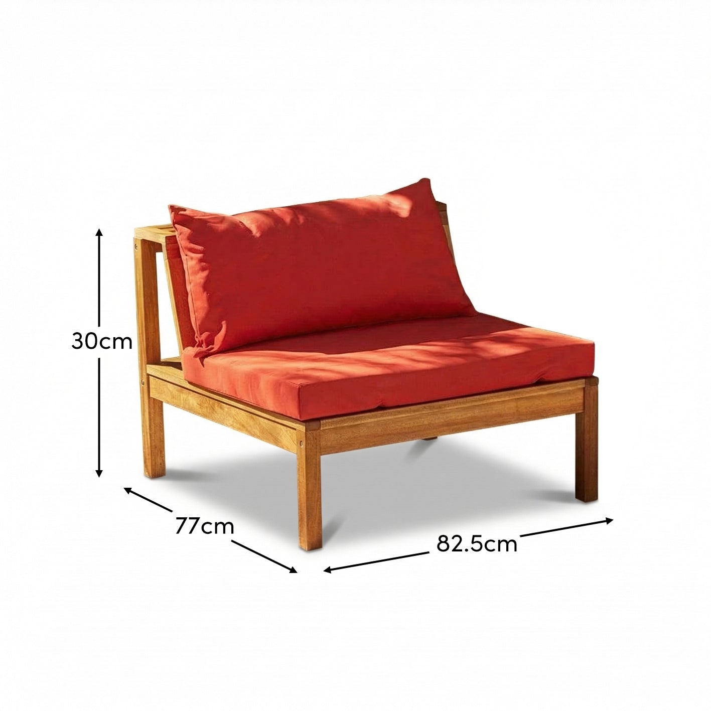 Dakota Mid Section/Chair - Natural Acacia with Red Cushions - Laura James