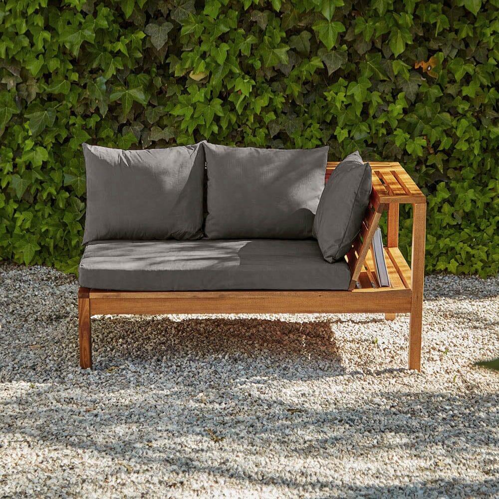 Dakota Corner Wooden Sofa Set with Cream LED Premium Parasol- Grey Cushions