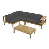 Dakota Corner Wooden Sofa Set with Cream LED Premium Parasol- Grey Cushions