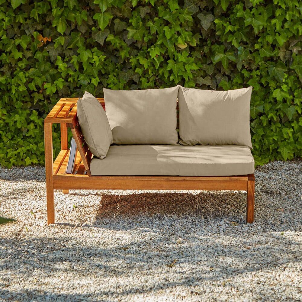 Dakota outdoor sofa set with cream LED premium parasol - acacia wood - cream cushions