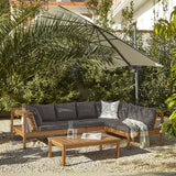 Dakota Corner Wooden Sofa Set with Cream Parasol- Grey Cushions