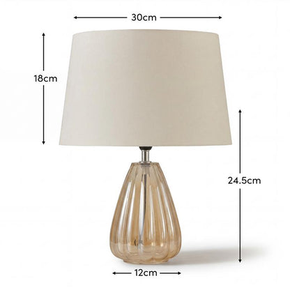 Alma 23cm Glass Lamp Base - Champagne & Coningsby 30cm Cotton Lamp Shade - Snow White - Laura James