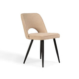 Levi Mango Wood Round Dining Table Set - 4 Seater - Dolly Boucle Dining Chairs - Black Legs