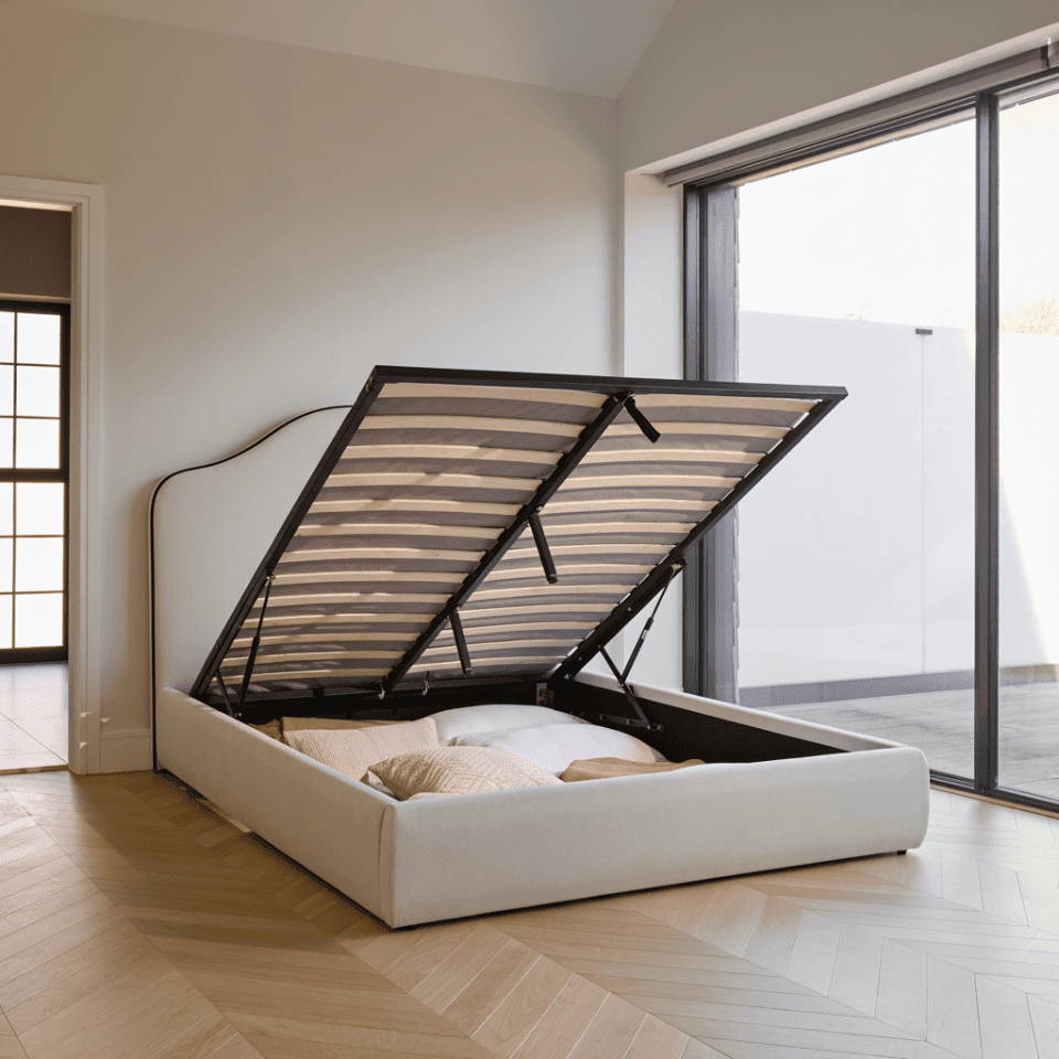 Odette Double Ottoman Bed Ivory Jet Black Piping Laura James Odette Double Ottoman Bed Ivory Jet Black Piping Laura James