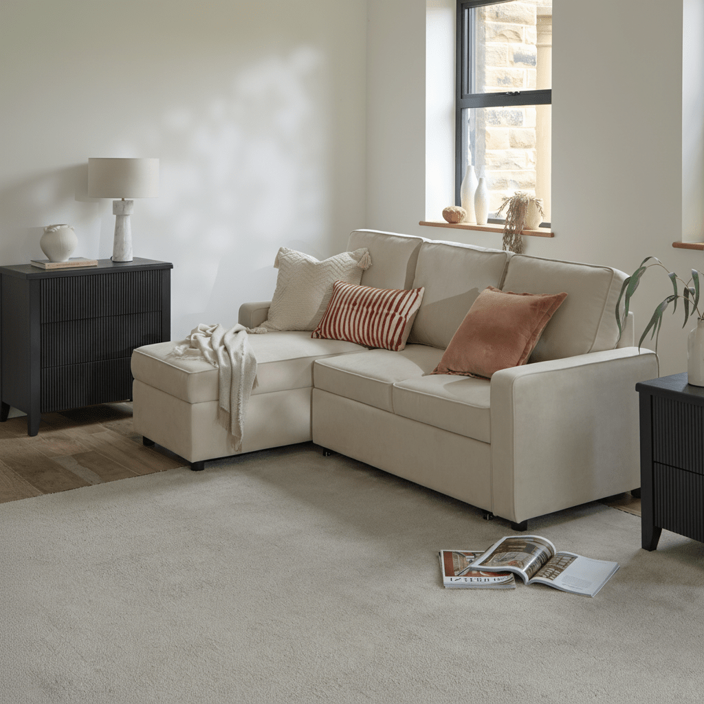 Hugo Corner Sofa Bed with Storage - White