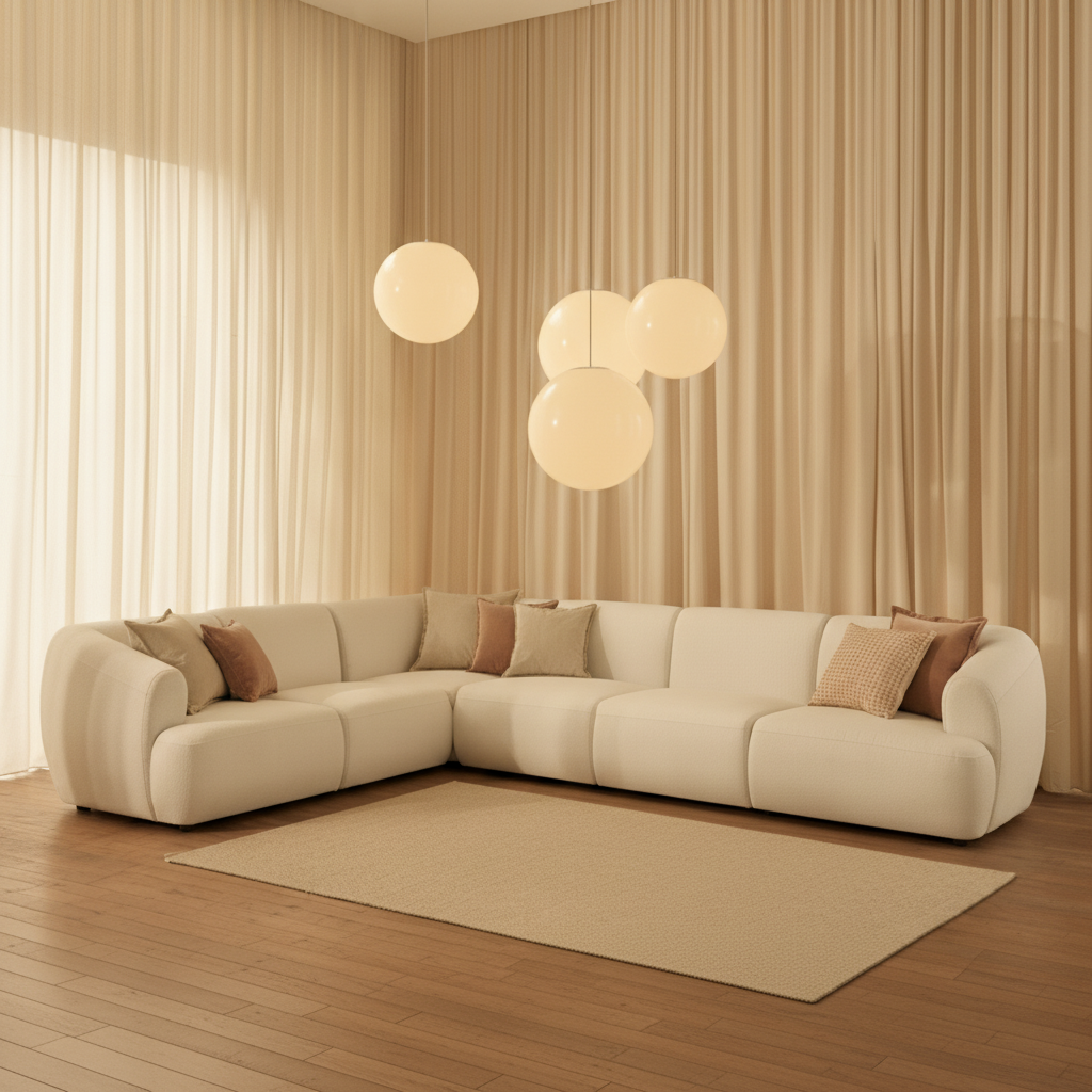 Nathalia Large Left Hand L-Shape Sofa - Chalked White Boucle - Laura James 
