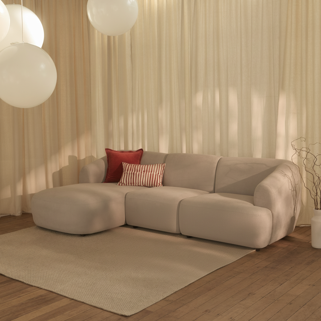 Nathalia Left Chaise Sofa - Soft Beige - Laura James 