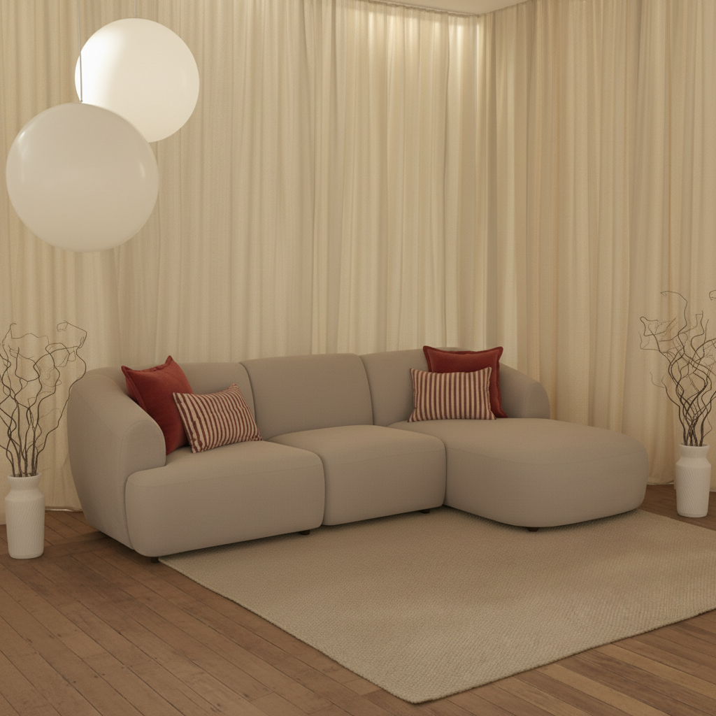 Nathalia Right Chaise Sofa - Soft Beige - Laura James 