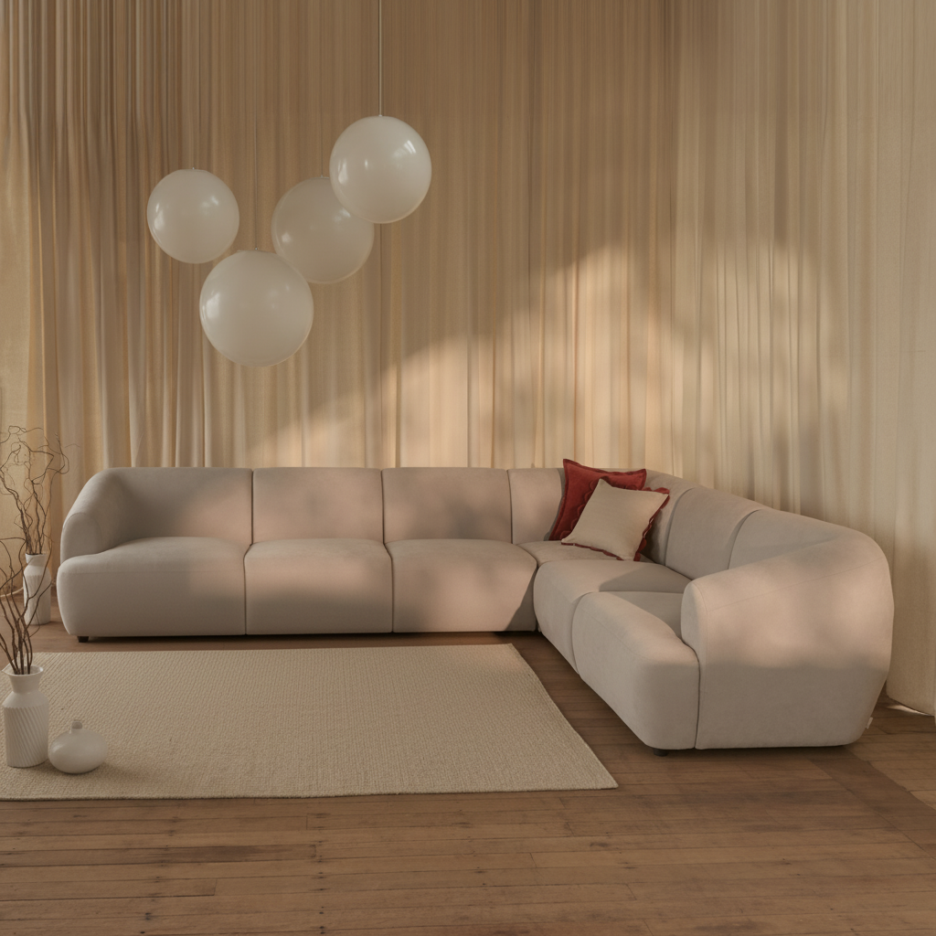Nathalia Large Right Hand L-Shape Sofa - Soft Beige - Laura James 