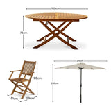 Ashby 8 Seater Wooden Round Garden Armchair Dining Set with Cream Parasol - 160cm