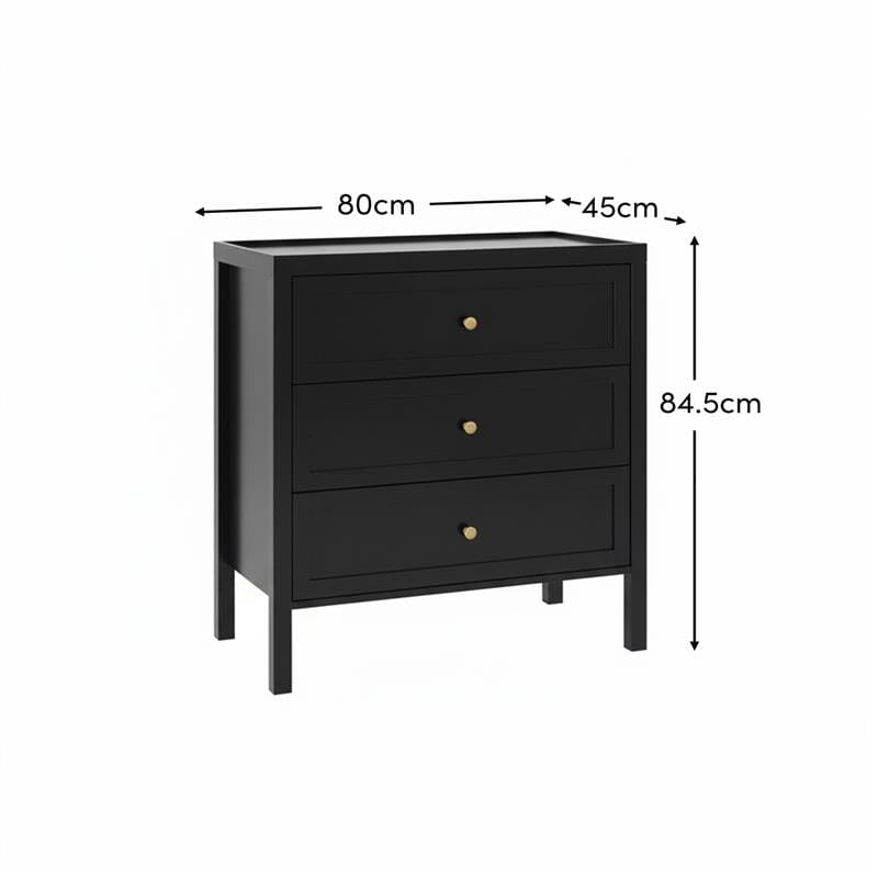 Charlie 3 Drawer Chest of Drawer - Noir Black - Laura James 