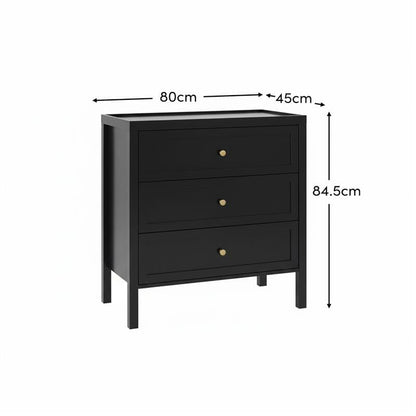 Charlie 3 Drawer Chest of Drawer - Noir Black - Laura James 