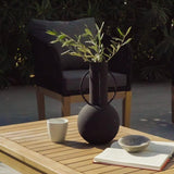 Eaden Rope Garden Conversation Set with Grey Lean Over Parasol - Black - Laura James