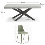 Amelia 190cm Pale Grey Table Garden Dining Set - 6 Seater - Wren Olive Green Chairs - Laura James