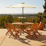 Ashby 6 Seater Round Wooden Garden Dining Set with Arms & Premium LED Cream Parasol - Laura James