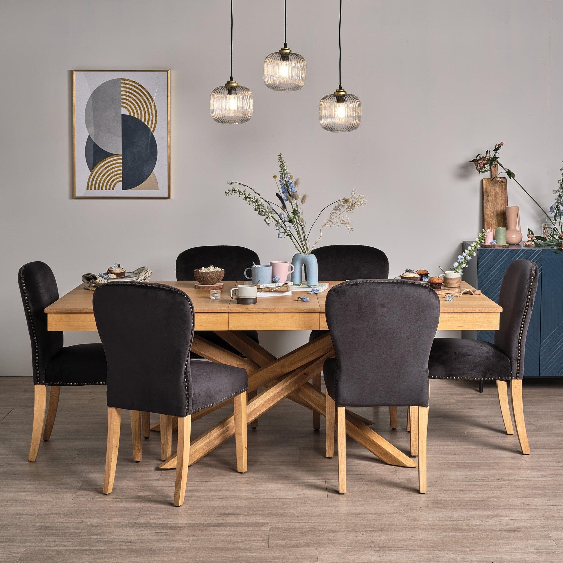 Edward Black Velvet Dining Room Chairs with Oak Legs - Laura James
