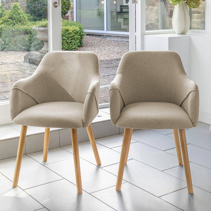 Ella 160cm Pale Oak Dining Table Set - 6 Seater - 4 Freya Dining Chairs with 2 Freya Armchairs - Sand with Pale Oak Legs - Laura James
