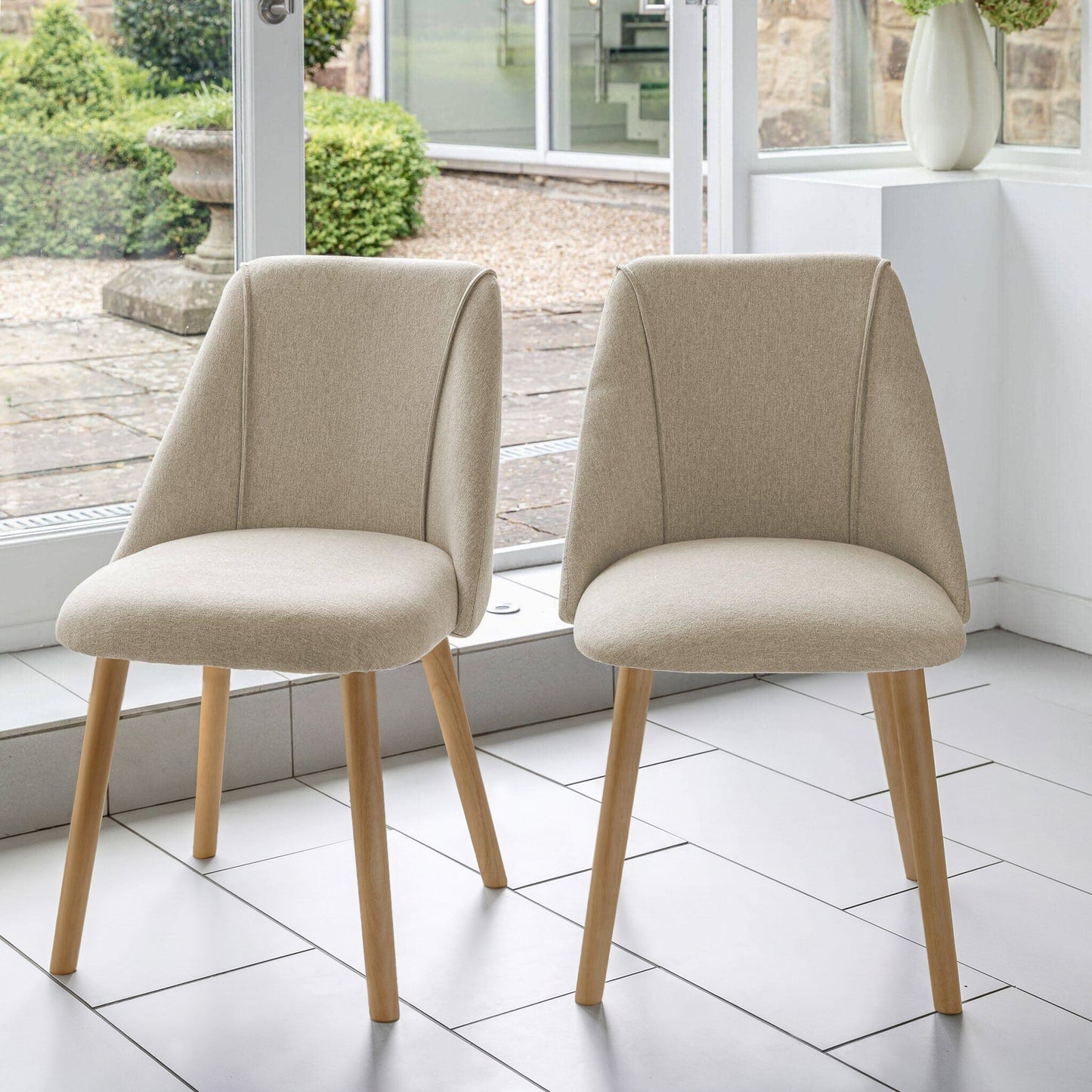 Ella 160cm Pale Oak Dining Table Set - 6 Seater - 4 Freya Dining Chairs with 2 Freya Armchairs - Sand with Pale Oak Legs - Laura James