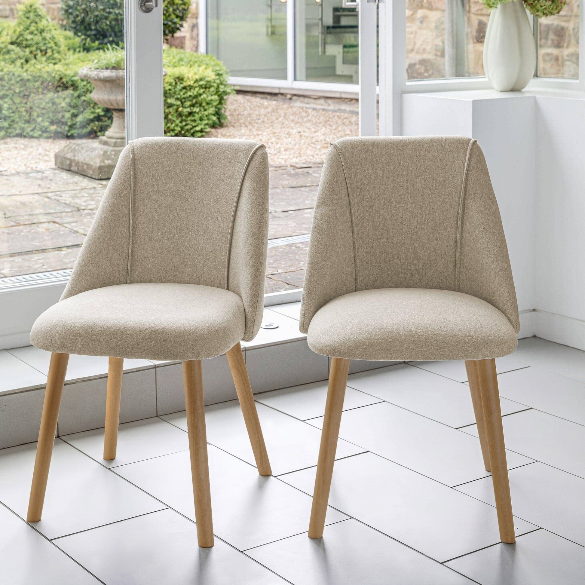 Ella 160cm Pale Oak Dining Table Set - 6 Seater - 4 Freya Dining Chairs with 2 Freya Armchairs - Sand with Pale Oak Legs - Laura James