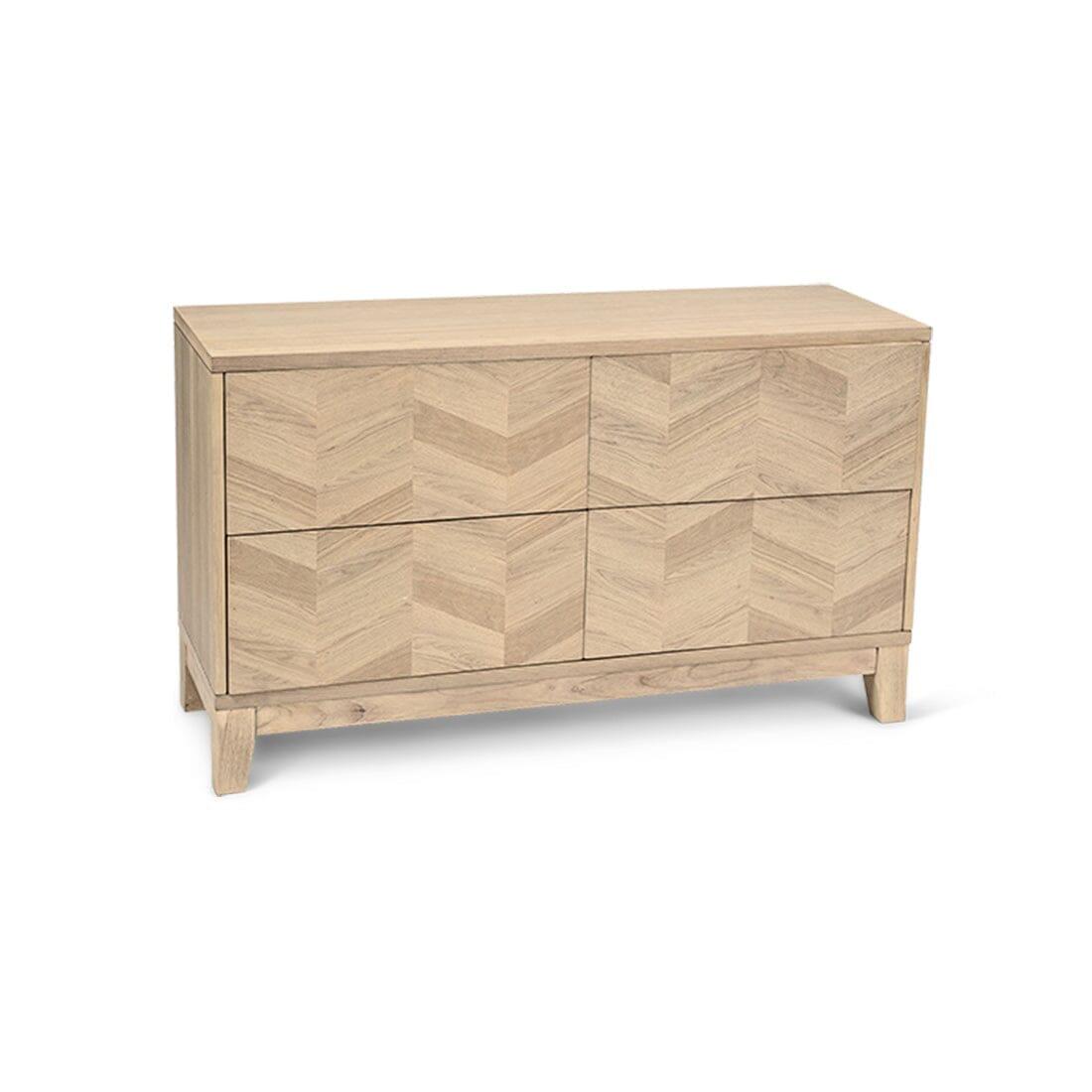 Ella Pale Oak Parquet Small Sideboard with 4 drawers - Laura James