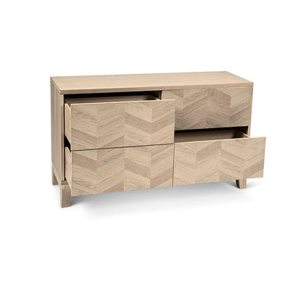 Ella Pale Oak Parquet Small Sideboard with 4 drawers - Laura James