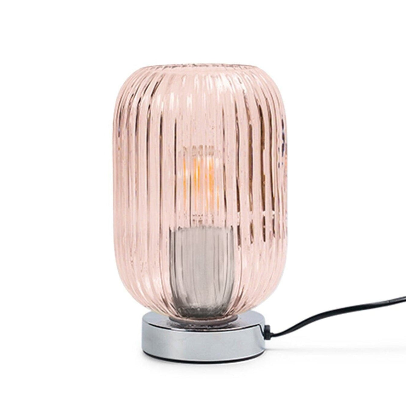 Pink Fluted Glass Table Lamp with Chrome Base Laura James