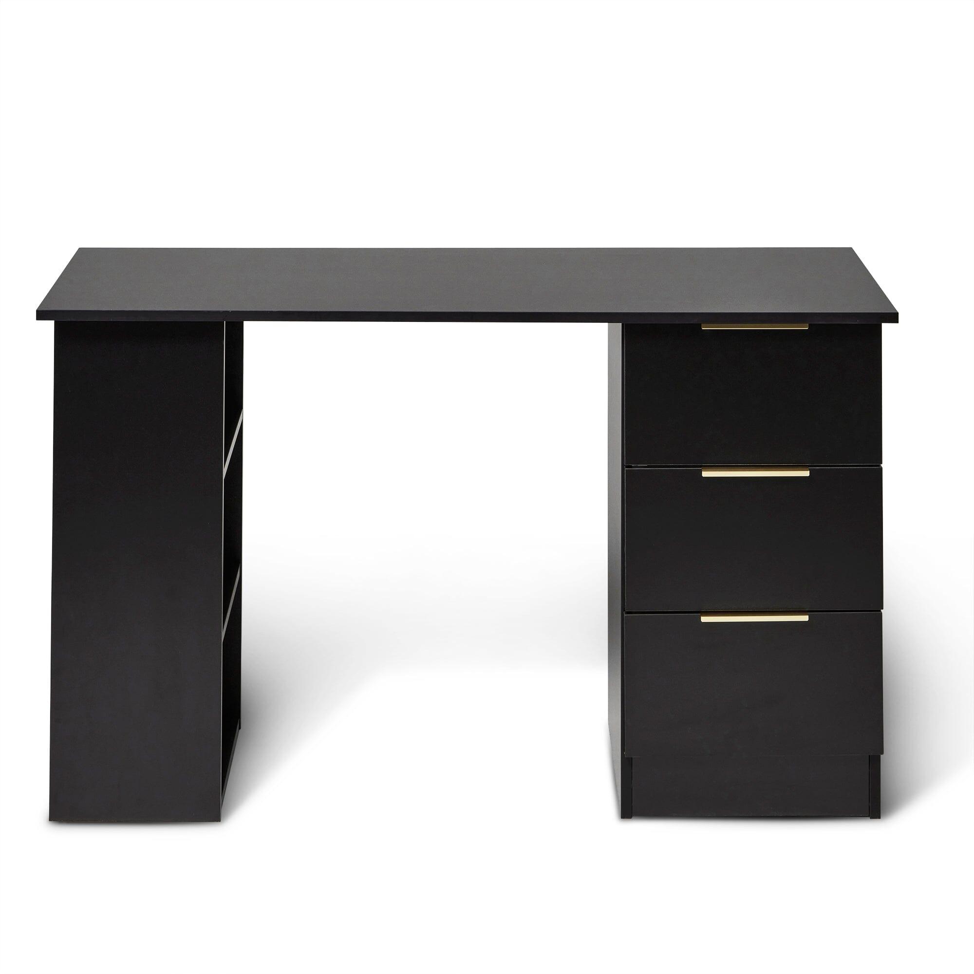 Large black desk with drawers discount