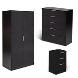 Essie 3 Piece Bedroom Set - 5 Chest of Drawers - Pitch Black