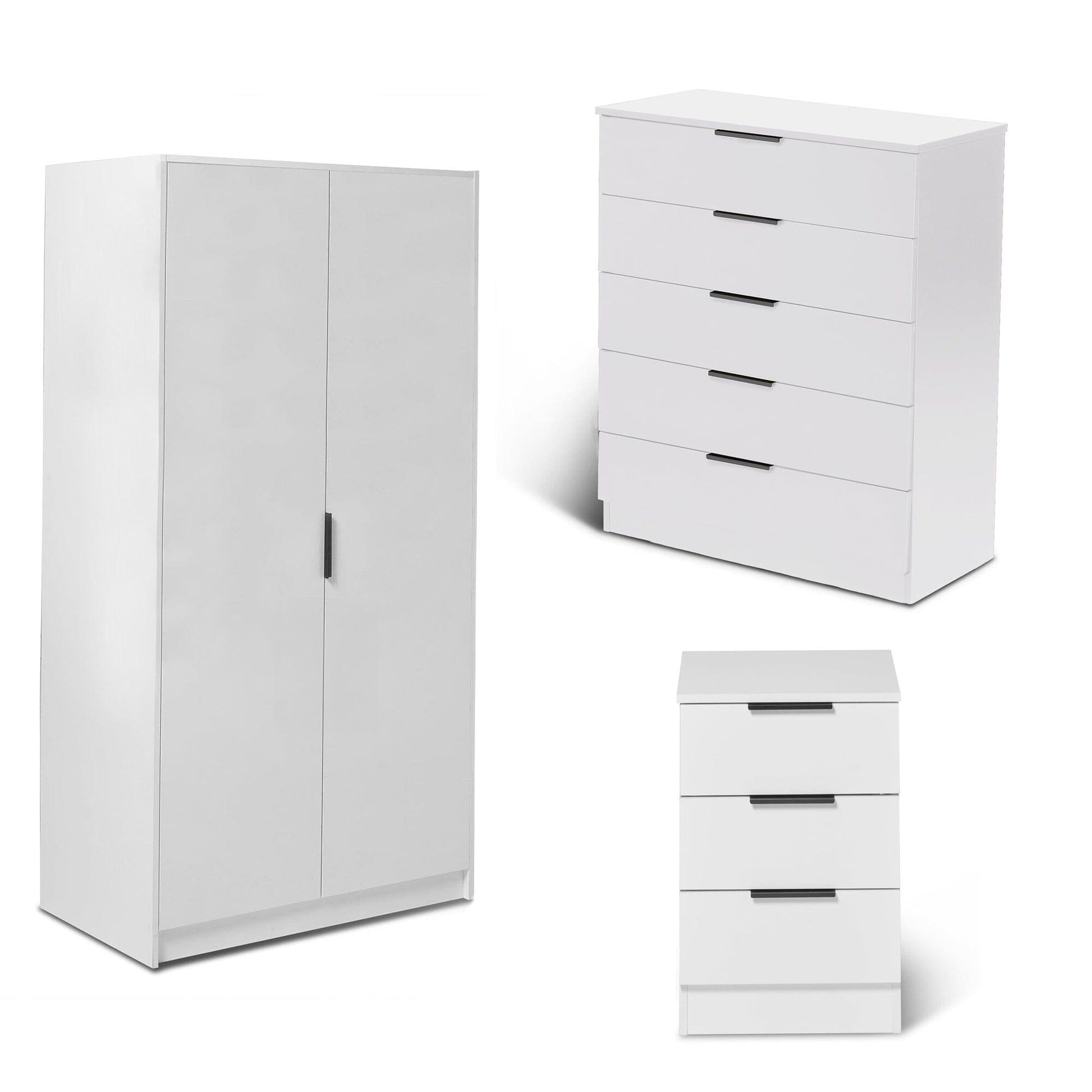 Essie 3 Piece Bedroom Set - 5 Chest of Drawers - Pure White