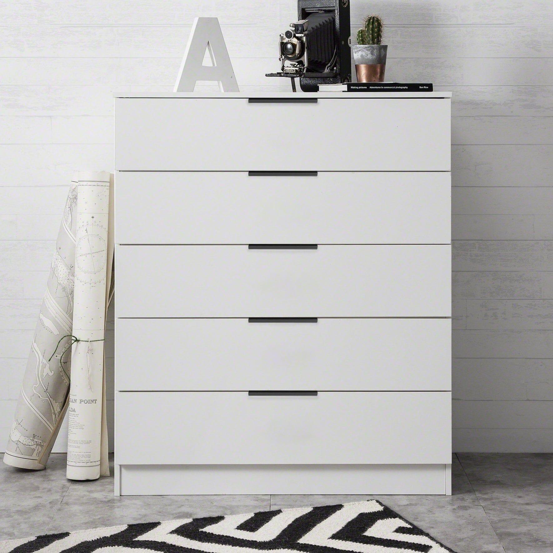 Essie 3 Piece Bedroom Set - 5 Chest of Drawers - Pure White