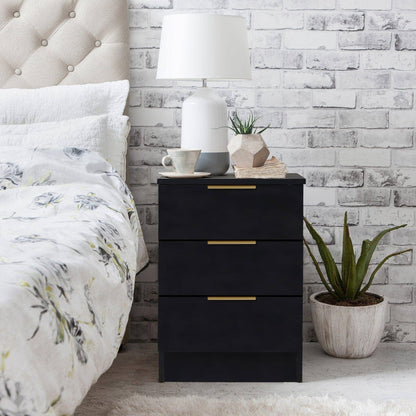 Essie 3 Piece Bedroom Set - 8 Chest of Drawers - Pitch Black