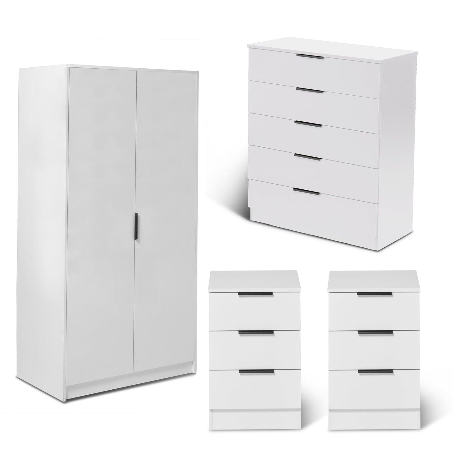 Essie 4 Piece Bedroom Set - 5 Chest of Drawers - Pure White