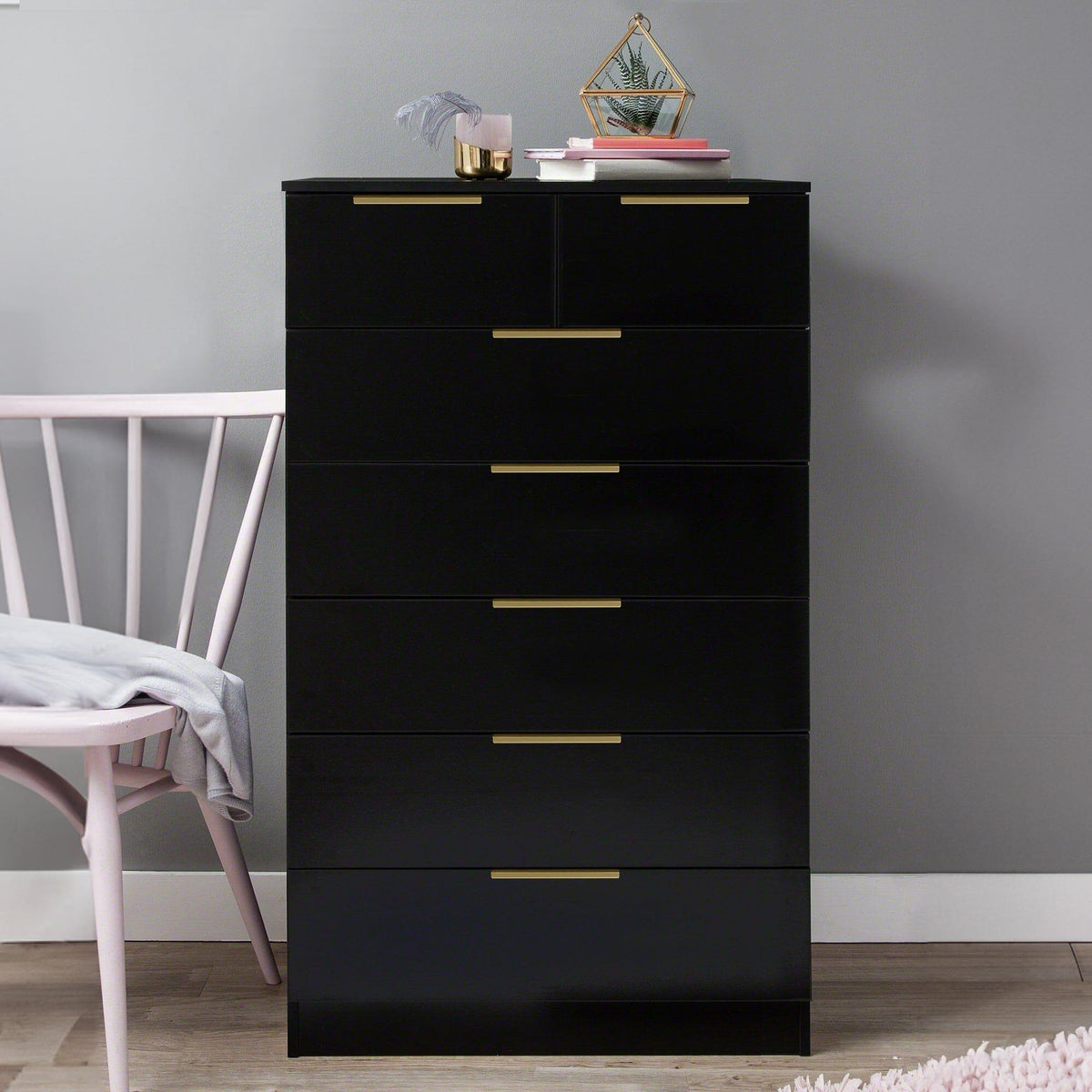 Essie Tall 7 Drawer Chest of Drawers - Black