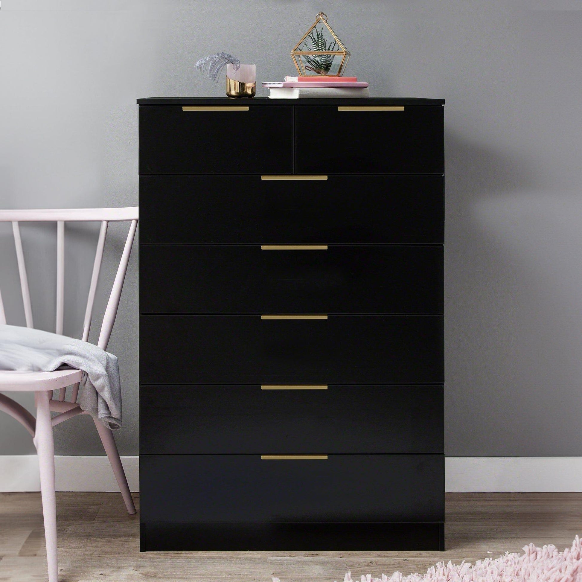 Essie Tall 7 Drawer Chest of Drawers - Black - Laura James