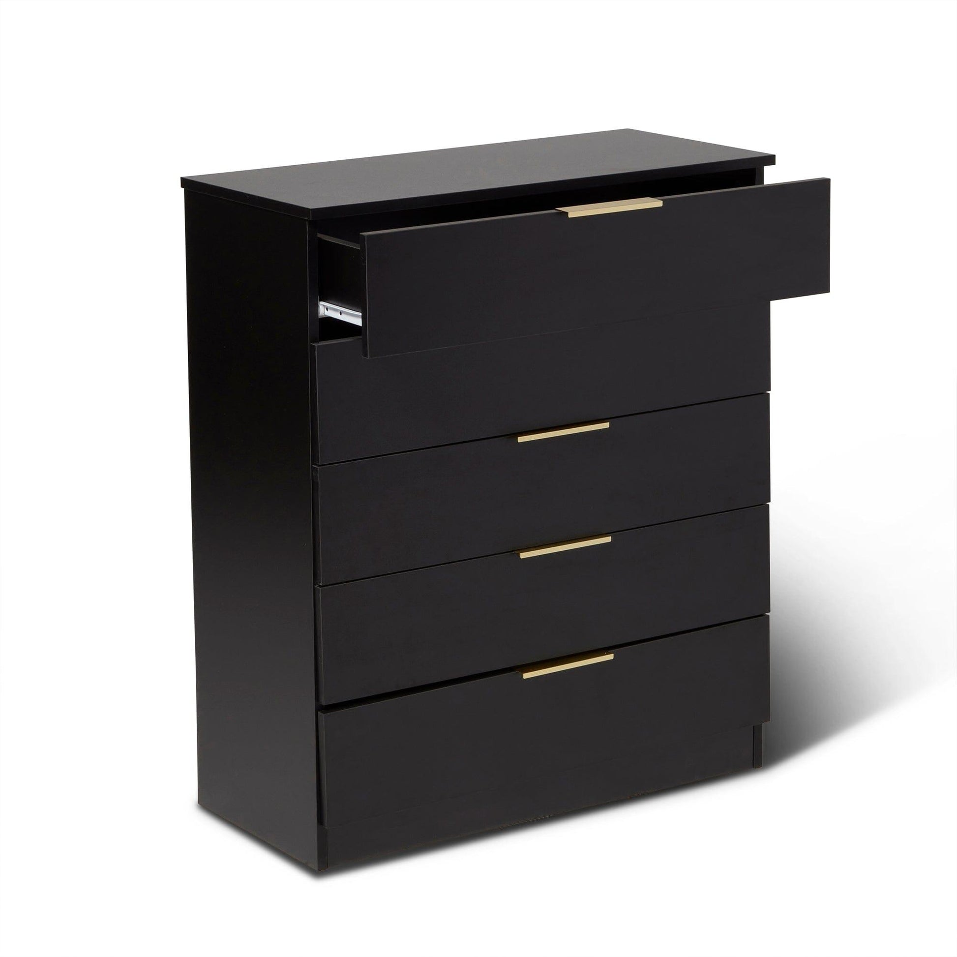 Essie Black Chest of 5 Drawers with Gold Handles by Laura James
