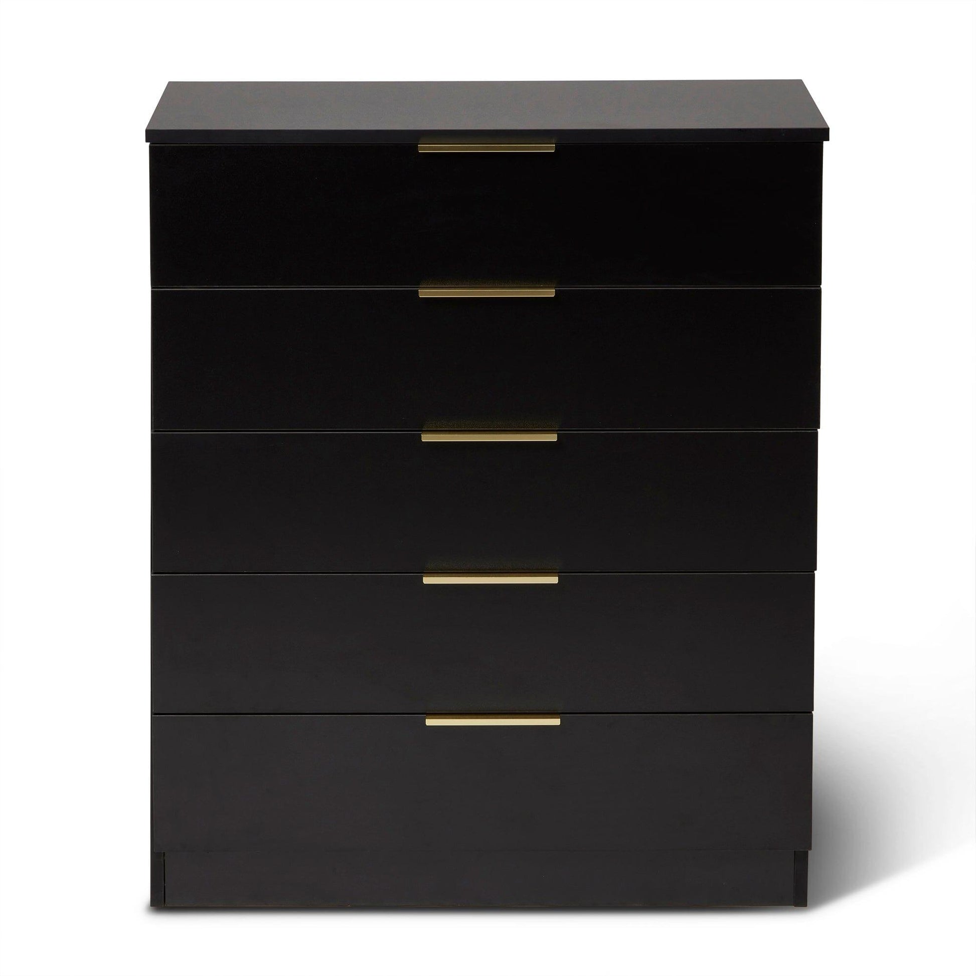 Essie Black Chest of 5 Drawers with Gold Handles by Laura James