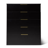 Essie Black Chest of 5 Drawers with Gold Handles by Laura James