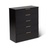 Essie Black Chest of 5 Drawers with Gold Handles by Laura James