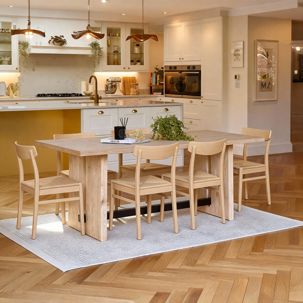 Priya Whitewash Dining Table Set  - 6 Seater - Faye Wooden Whitewash Dining Chairs - Laura James 