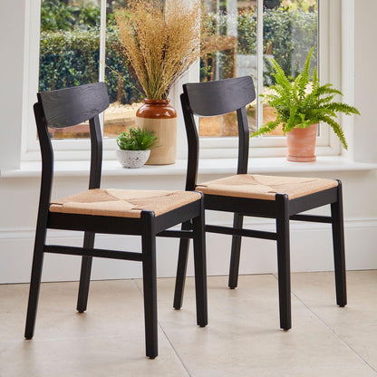 Wooden Woven Chairs Set Of 2 - Black - Laura James