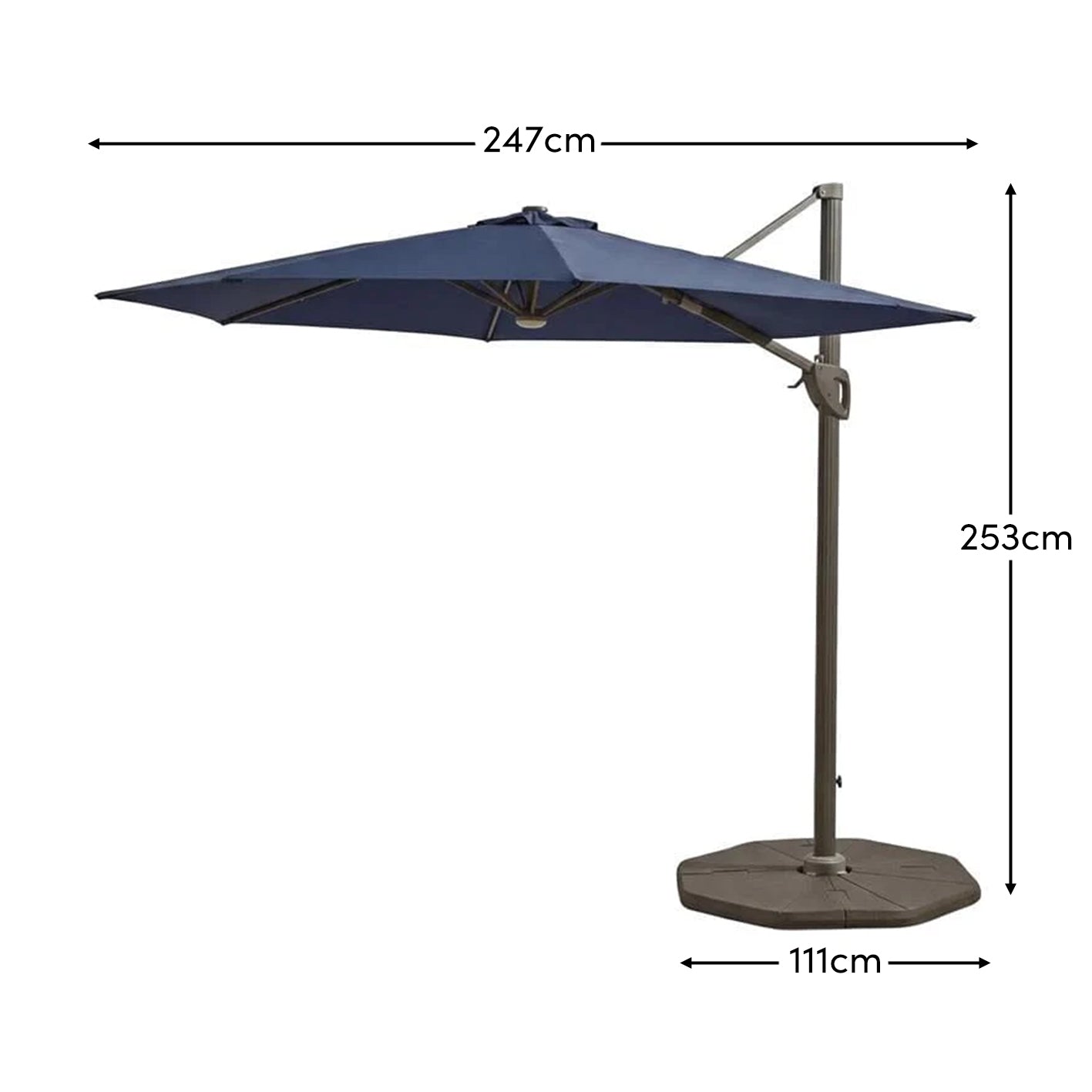 Fira Dark Blue LED Parasol - 2.5m Square Cantilever - Laura James