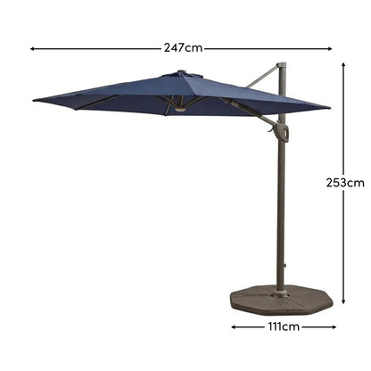 Fira Dark Blue LED Parasol - 2.5m Square Cantilever - Laura James